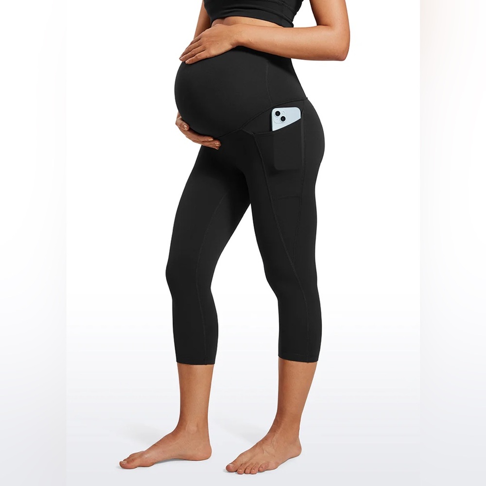 CRZ YOGA Maternity High-Waist Black Capri Leggings with Side Pocket